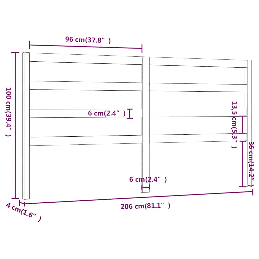 Uzglavlje za krevet crno 206 x 4 x 100 cm od masivne borovine