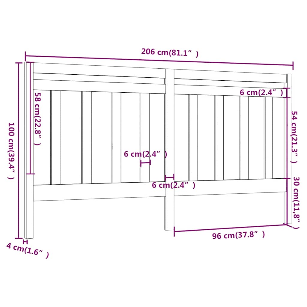 Uzglavlje za krevet crno 206 x 4 x 100 cm od masivne borovine