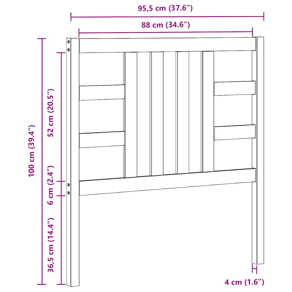 Uzglavlje za krevet crno 96 x 4 x 100 cm od masivne borovine