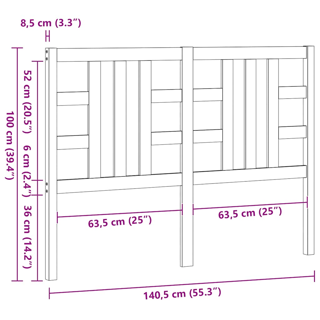 Uzglavlje za krevet 141 x 4 x 100 cm od masivne borovine