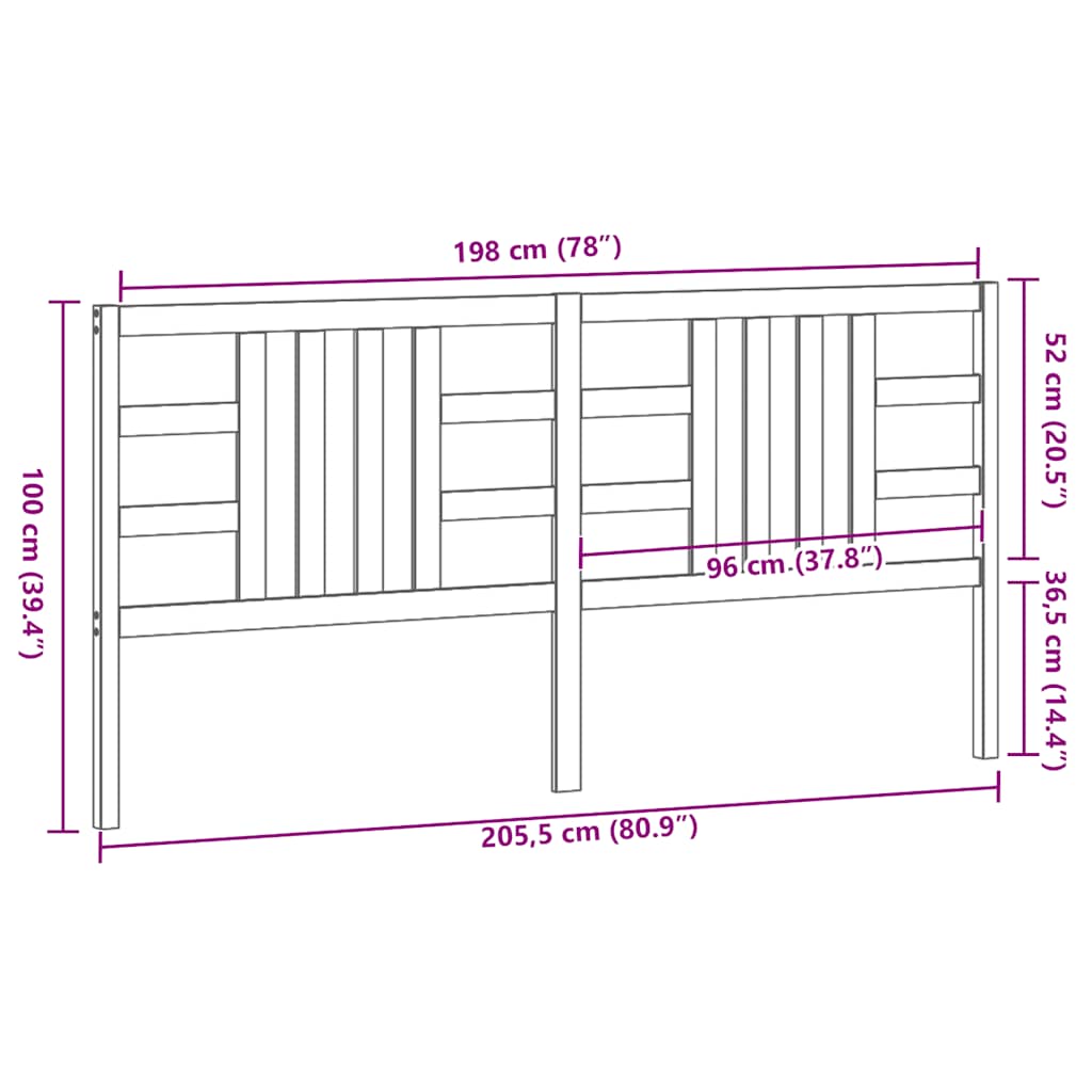 Uzglavlje za krevet crno 206 x 4 x 100 cm od masivne borovine