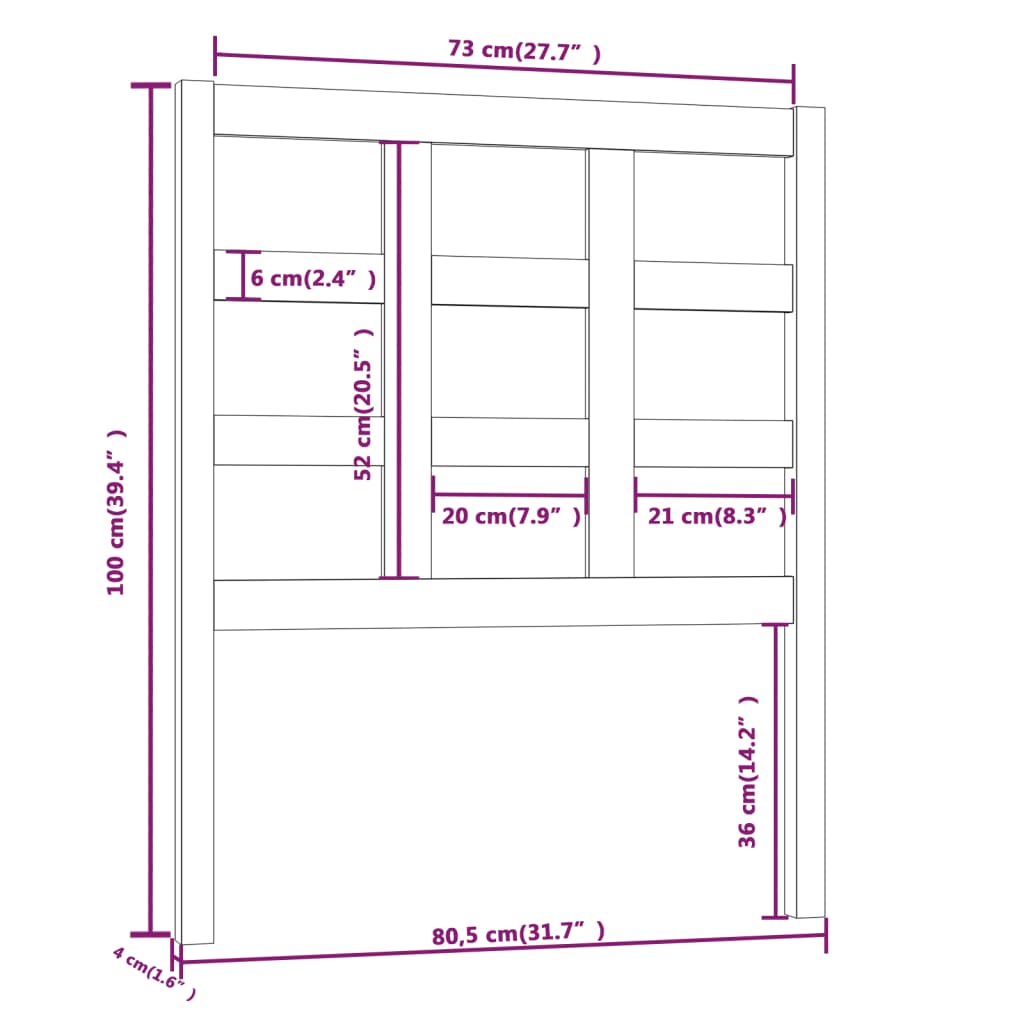 Uzglavlje za krevet crno 80,5 x 4 x 100 cm od masivne borovine