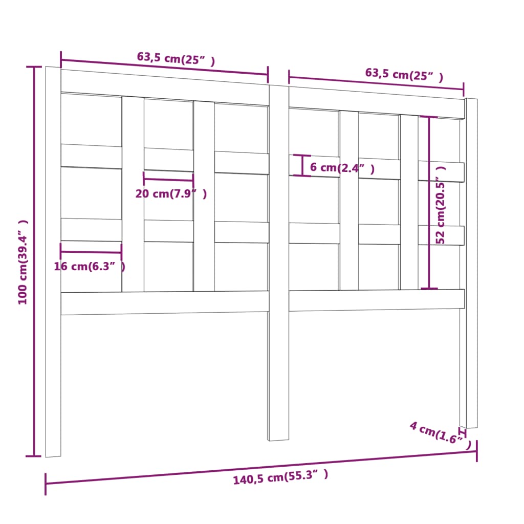 Uzglavlje za krevet 140,5 x 4 x 100 cm od masivne borovine