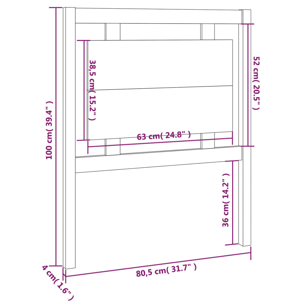 Uzglavlje za krevet crno 80,5 x 4 x 100 cm od masivne borovine