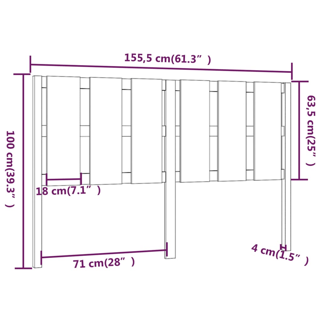 Uzglavlje za krevet crni 155,5 x 4 x 100 cm od masivne borovine