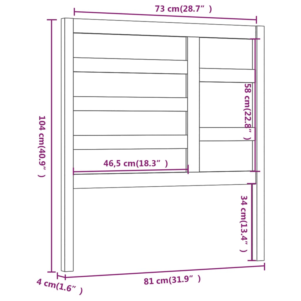 Uzglavlje za krevet sivo 81 x 4 x 104 cm od masivne borovine