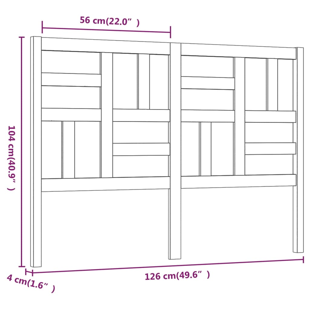 Uzglavlje za krevet crno 126 x 4 x 104 cm od masivne borovine