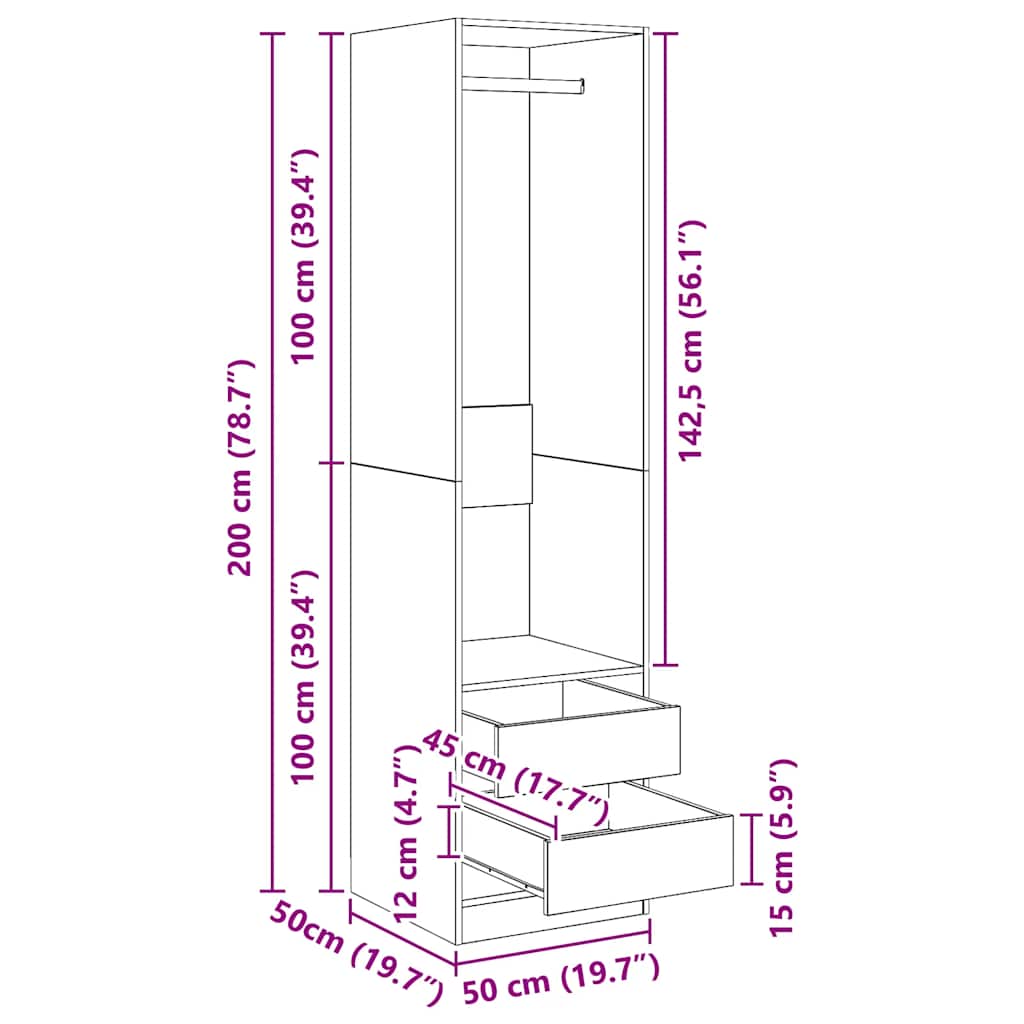 Ormar s ladicama sivi hrast 50 x 50 x 200 cm konstruirano drvo