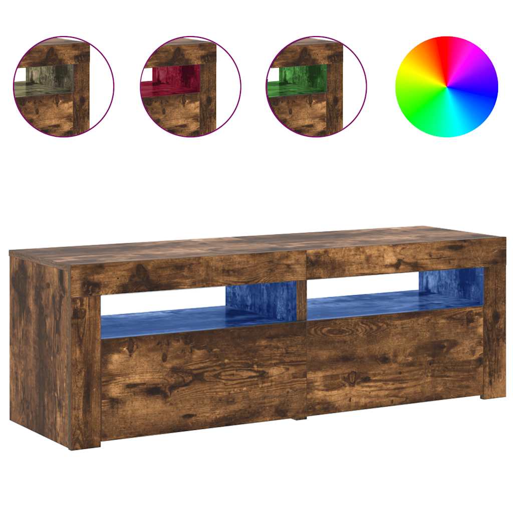 TV ormarić s LED svjetlima boja dimljenog hrasta 120x35x40 cm