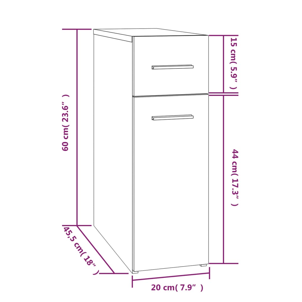 Ormarić za lijekove boja sivog hrasta 20 x 45,5 x 60 cm drveni