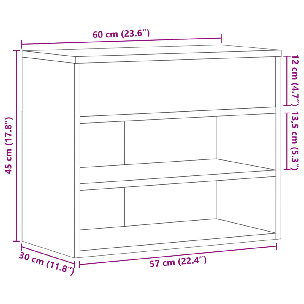 Klupa za cipele dimljeni hrast 60x30x45 cm konstruirano drvo
