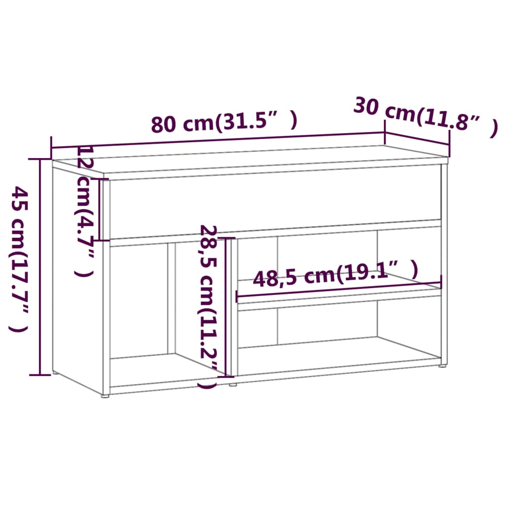 Klupa za cipele dimljeni hrast 80x30x45 cm konstruirano drvo