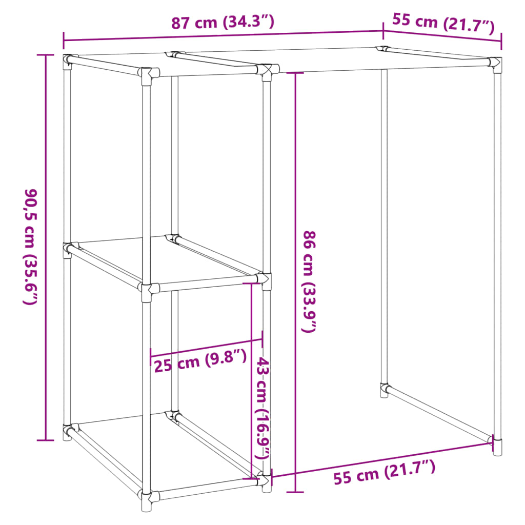Stalak za pohranu iznad perilice sivi 87x55x90,5 cm željezni