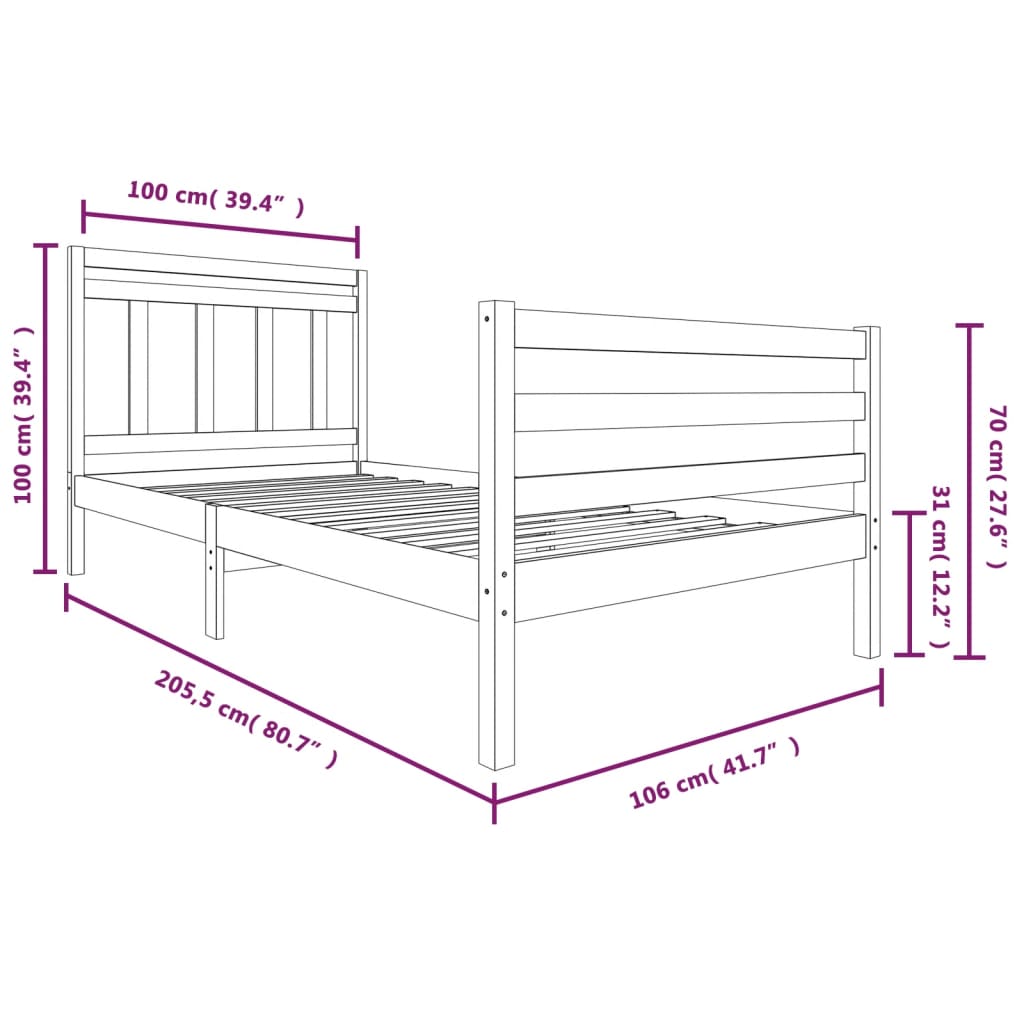 Okvir za krevet od masivnog drva 100 x 200 cm