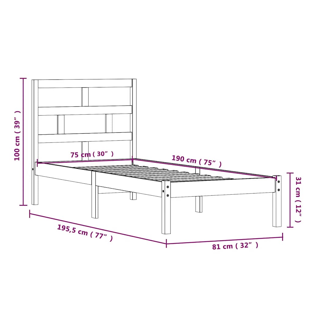 Okvir za krevet od masivnog drva 75 x 190 cm mali