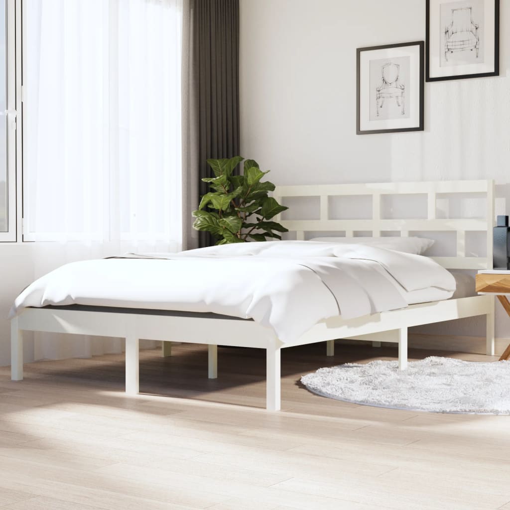 Okvir za krevet bijeli 135x190 cm bračni od masivnog drva