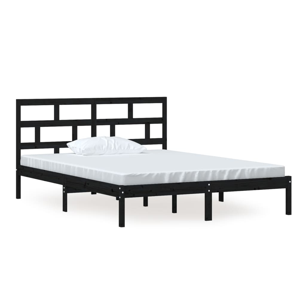 Okvir za krevet od masivnog drva crni 150x200 cm veliki