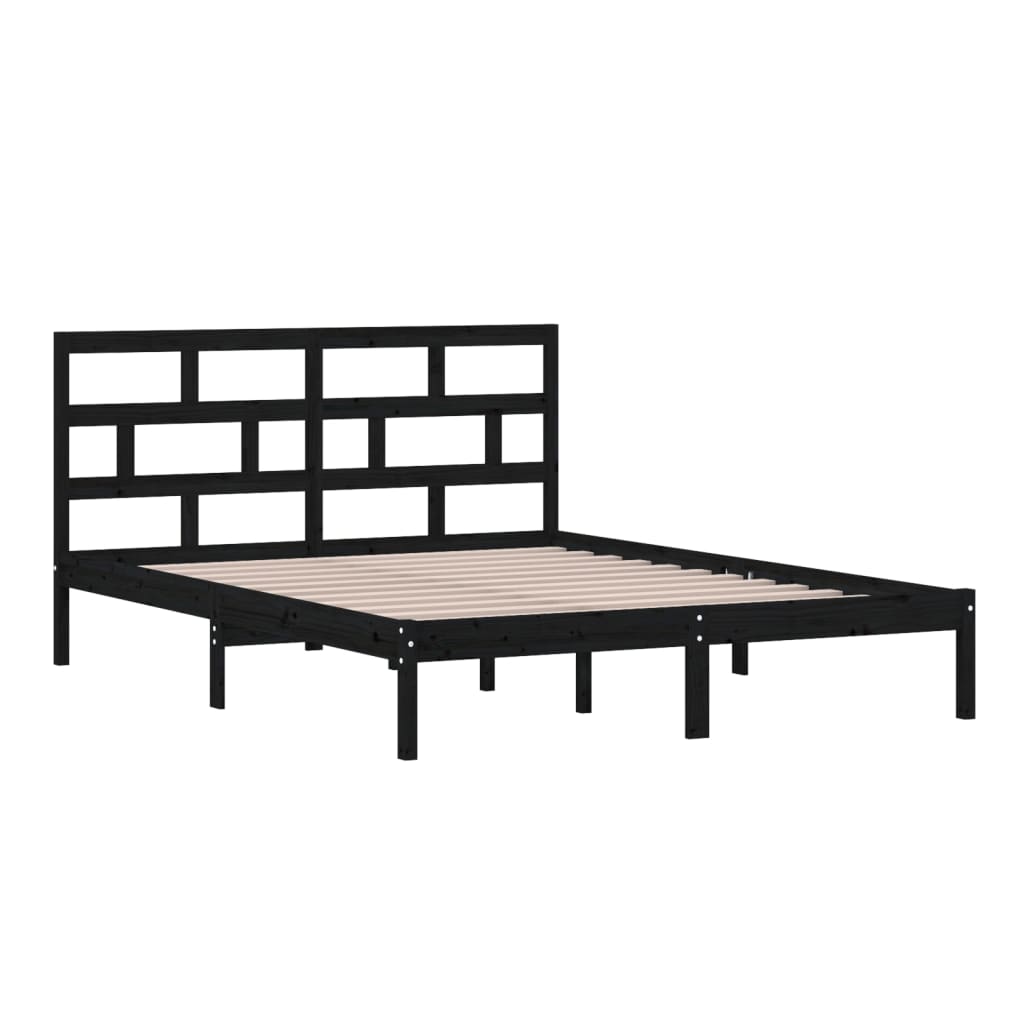 Okvir za krevet od masivnog drva crni 150x200 cm veliki