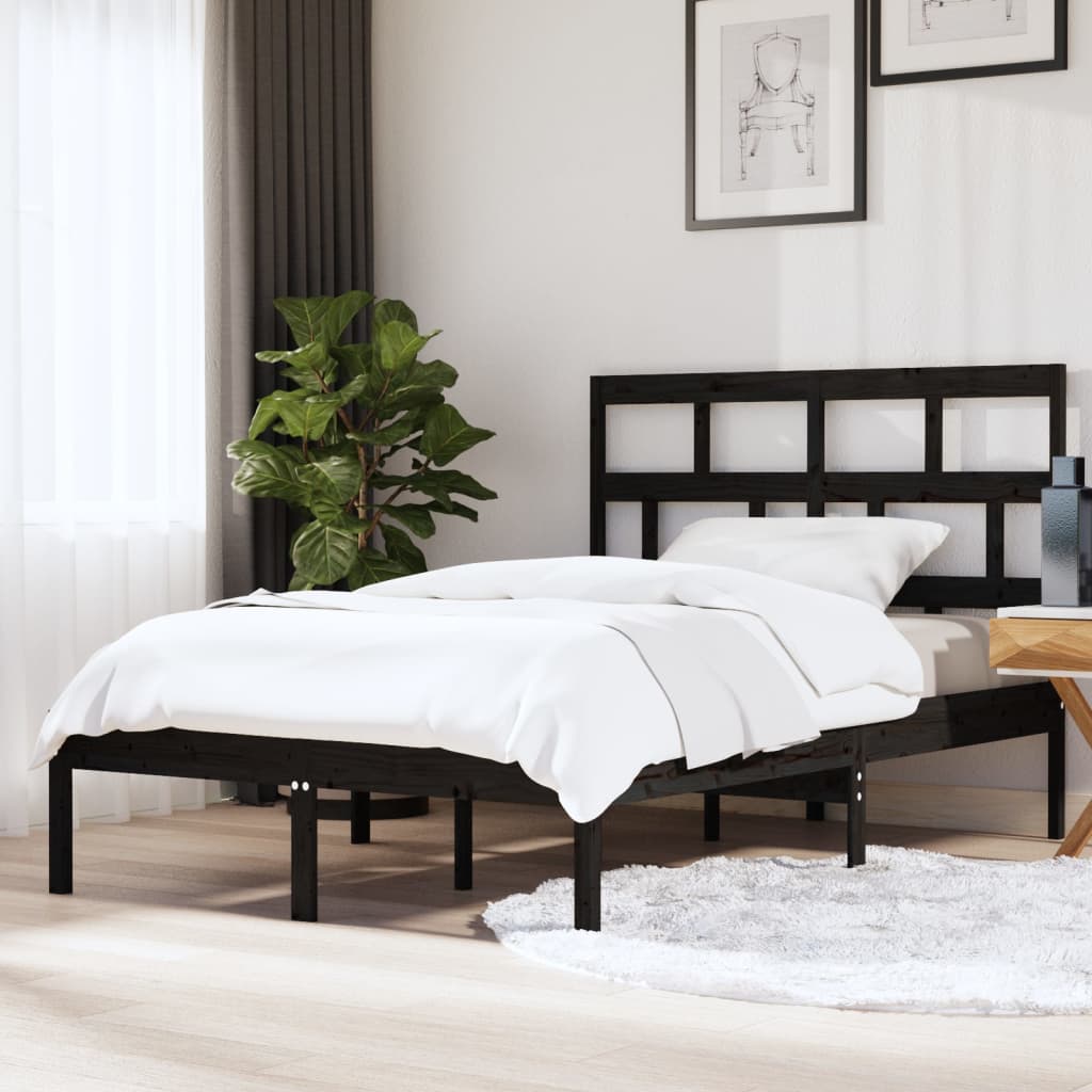 Okvir za krevet od masivnog drva crni 150x200 cm veliki
