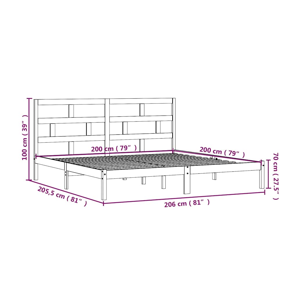 Okvir za krevet od masivne borovine sivi 200 x 200 cm