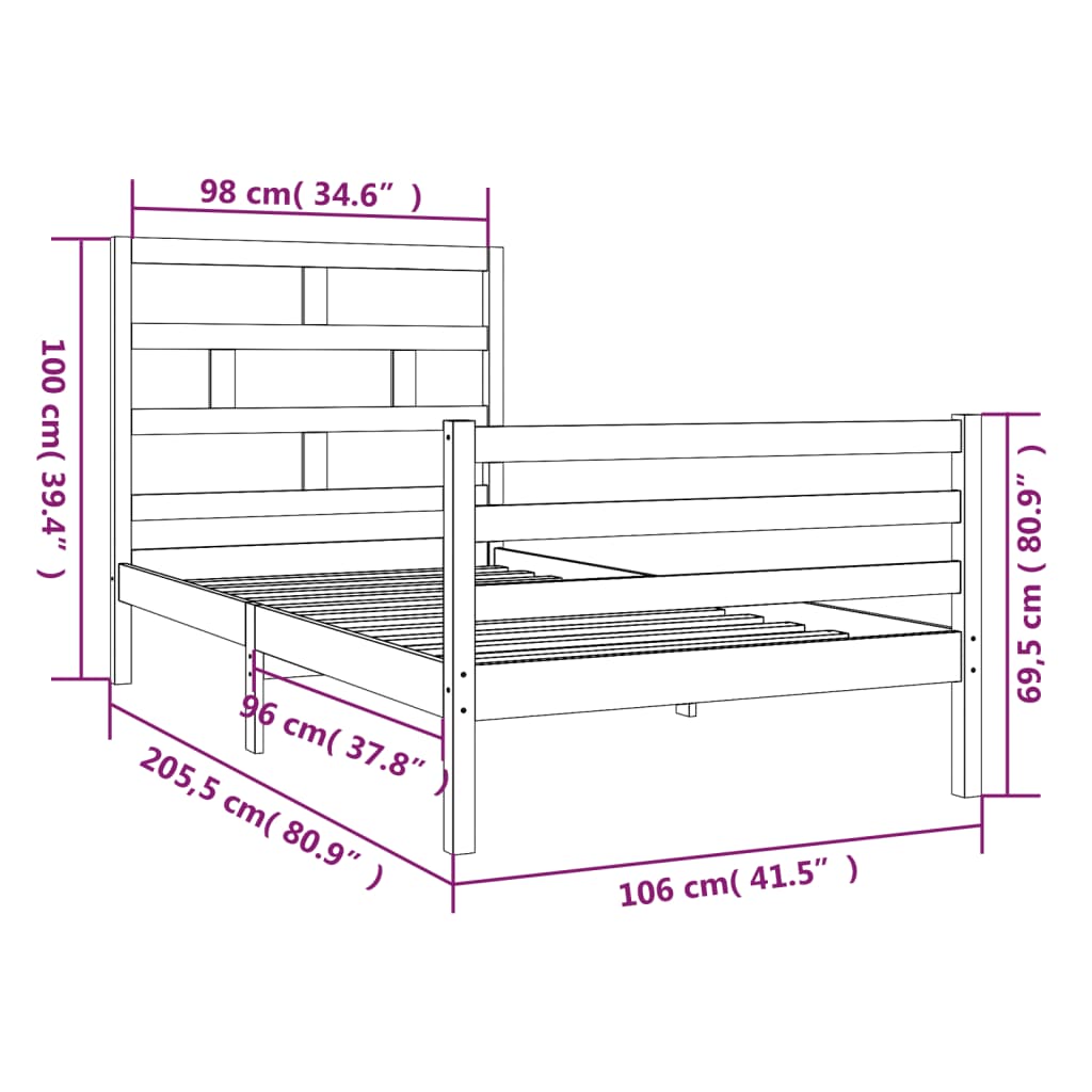 Okvir za krevet od masivne borovine 100 x 200 cm
