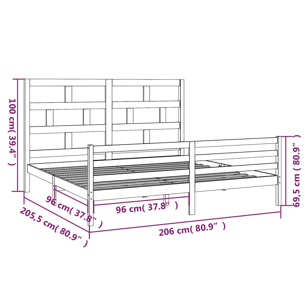 Okvir za krevet od masivne borovine bijeli 200 x 200 cm