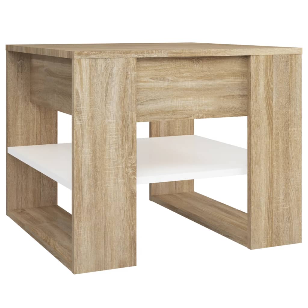 Stolić za kavu bijeli i hrast 55,5x55x45 cm konstruirano drvo