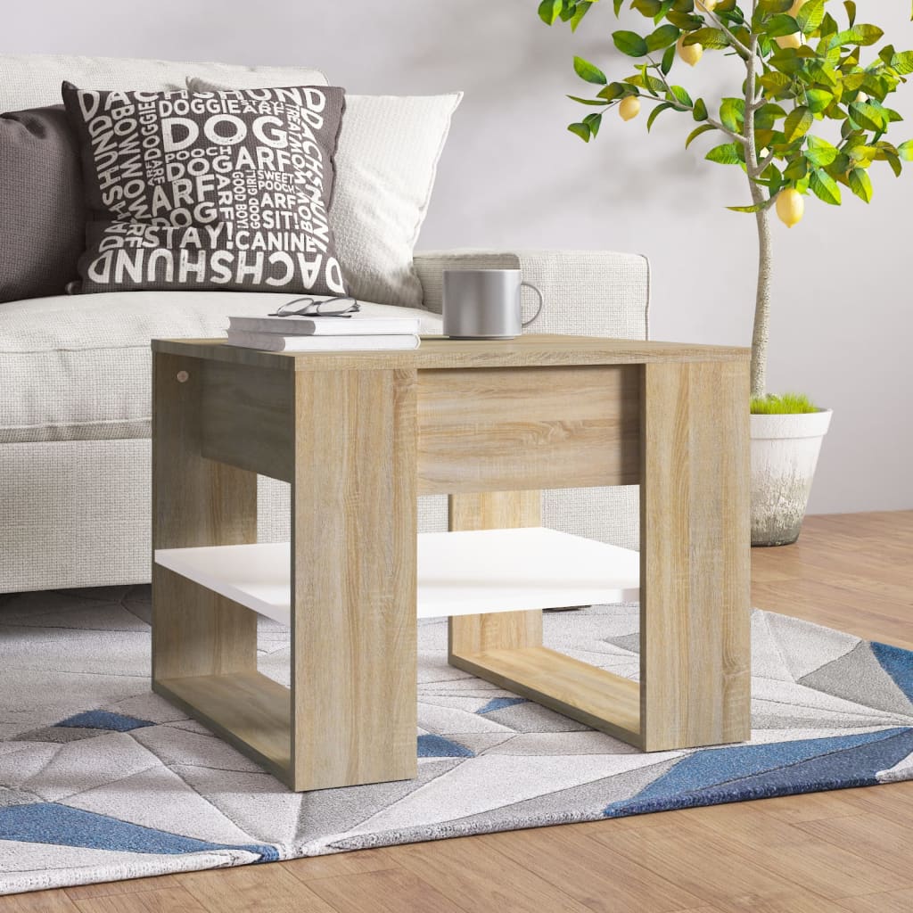 Stolić za kavu bijeli i hrast 55,5x55x45 cm konstruirano drvo