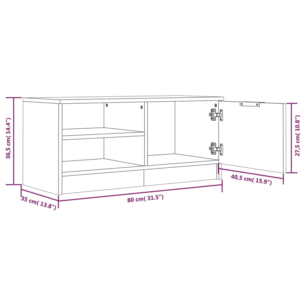 TV ormarići 2 kom boja betona 80x35x36,5 cm konstruirano drvo