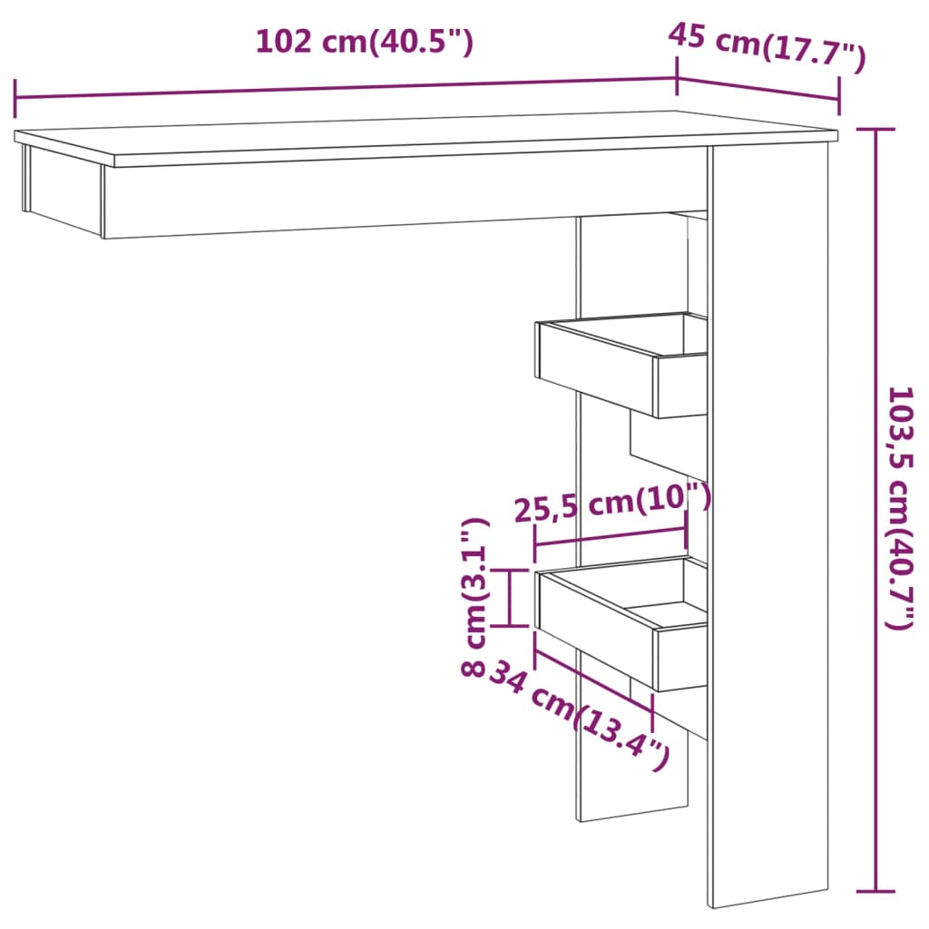 Zidni barski stol boja betona 102x45x103,5 cm konstruirano drvo