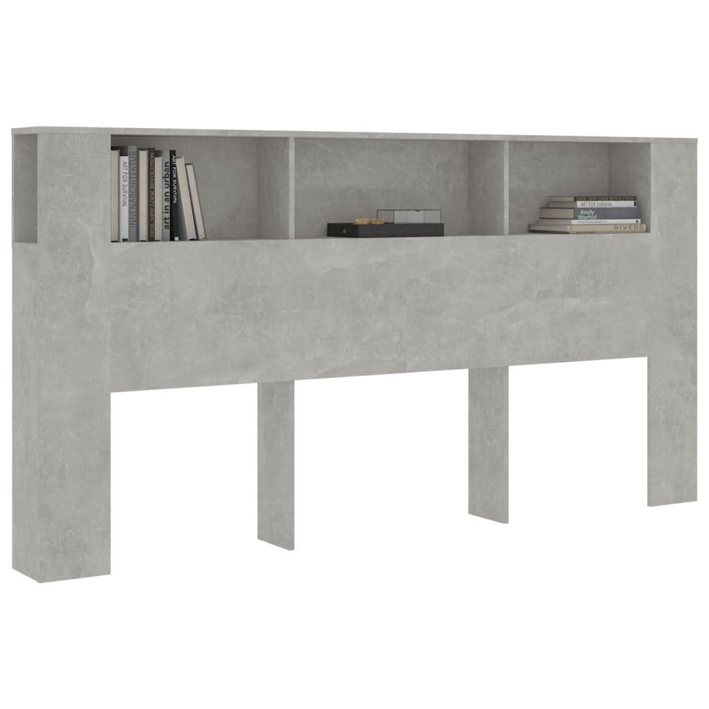 Uzglavlje s ormarićem siva boja betona 200 x 18,5 x 104,5 cm
