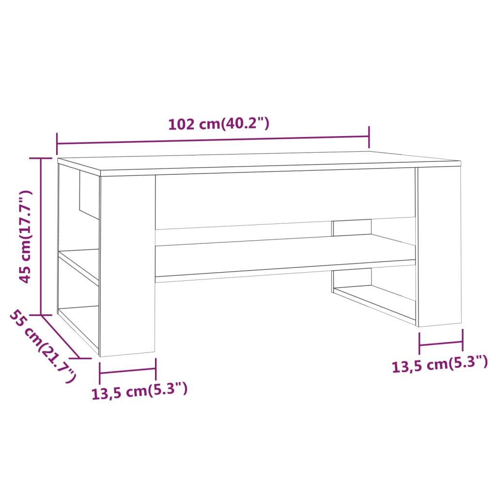 Stolić za kavu boja hrasta 102x55x45 cm konstruirano drvo