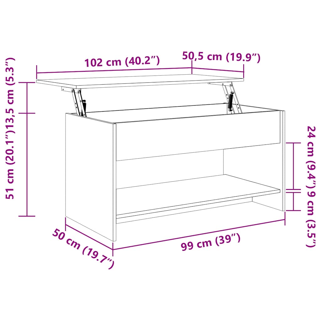 Stolić za kavu boja hrasta 102x50x52,5 cm konstruirano drvo