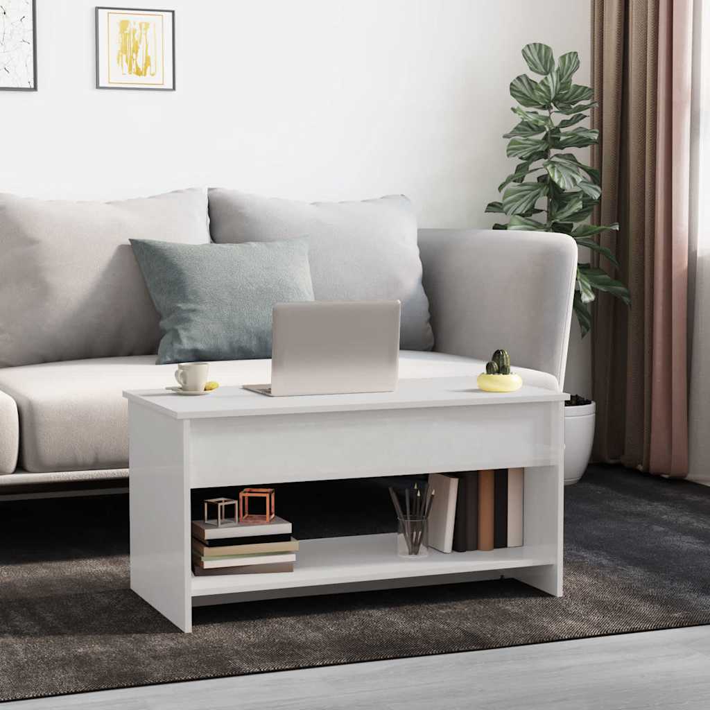 Stolić za kavu sjajni bijeli 102x50,5x52,5 cm konstruirano drvo