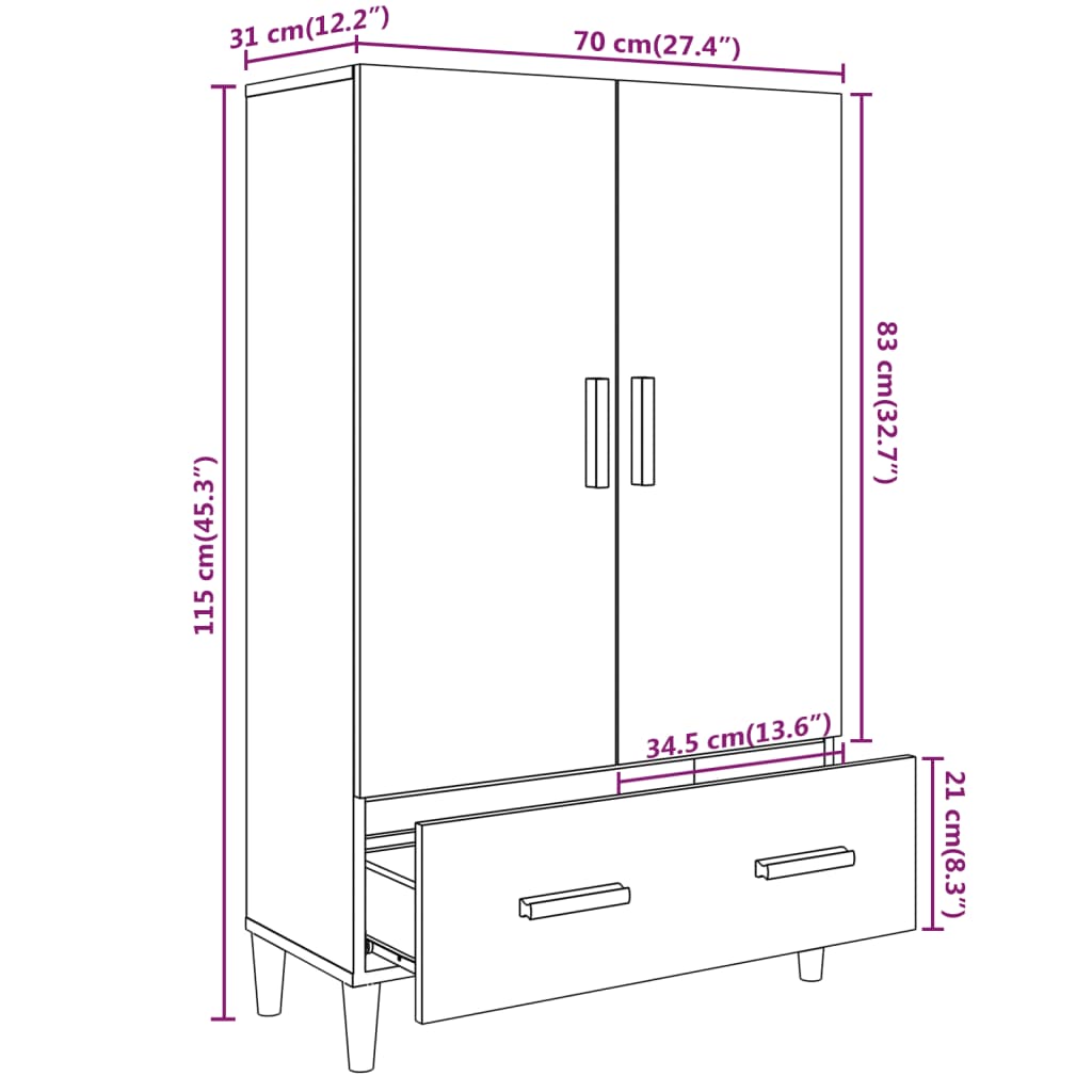 Visoka komoda bijela 70 x 31 x 115 cm od konstruiranog drva