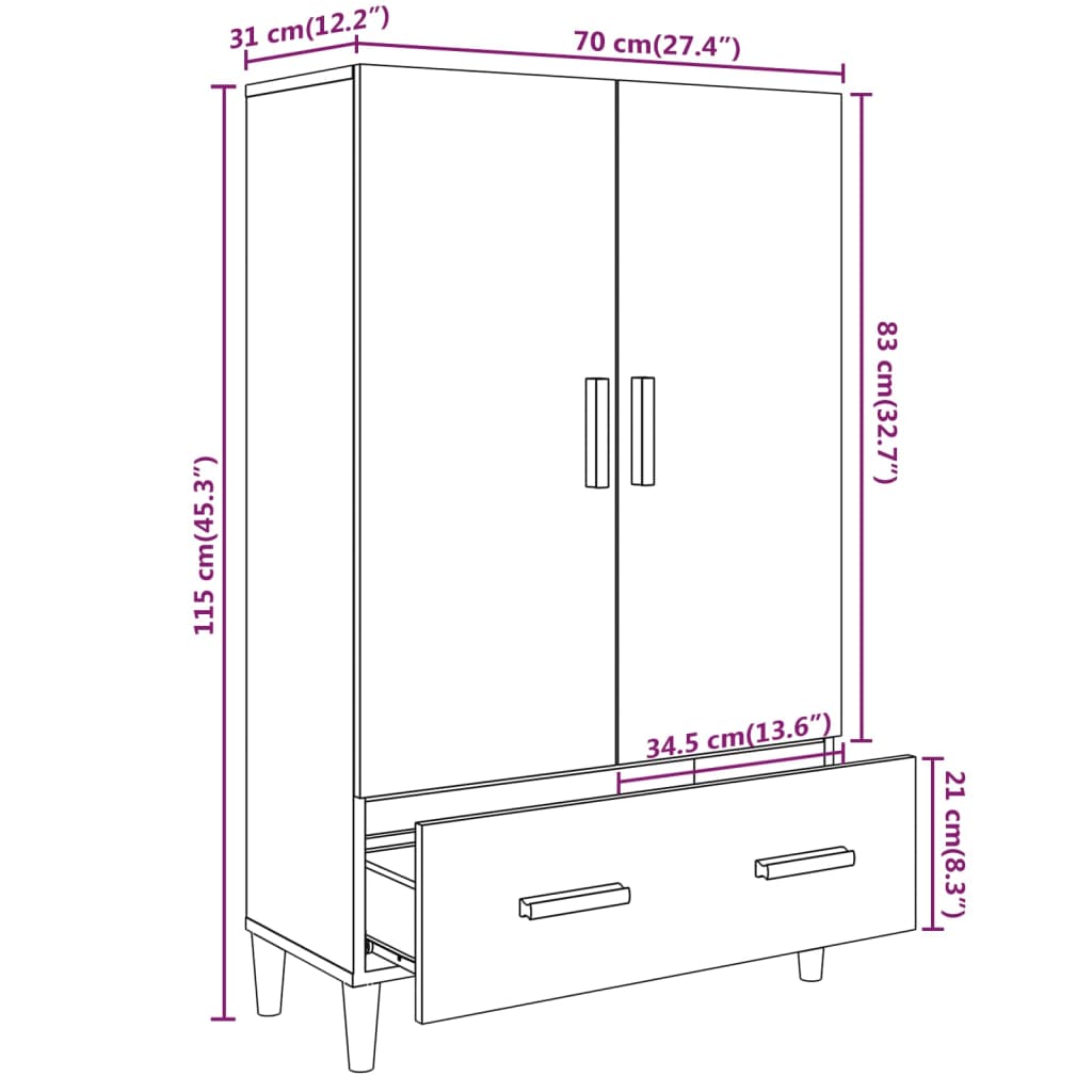 Visoka komoda siva boja betona 70x31x115 cm konstruirano drvo