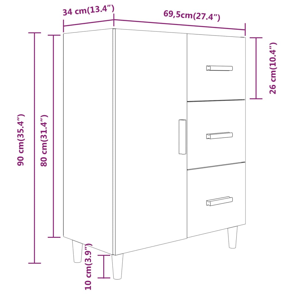 Komoda boja dimljenog hrasta 69,5x34x90 cm konstruirano drvo
