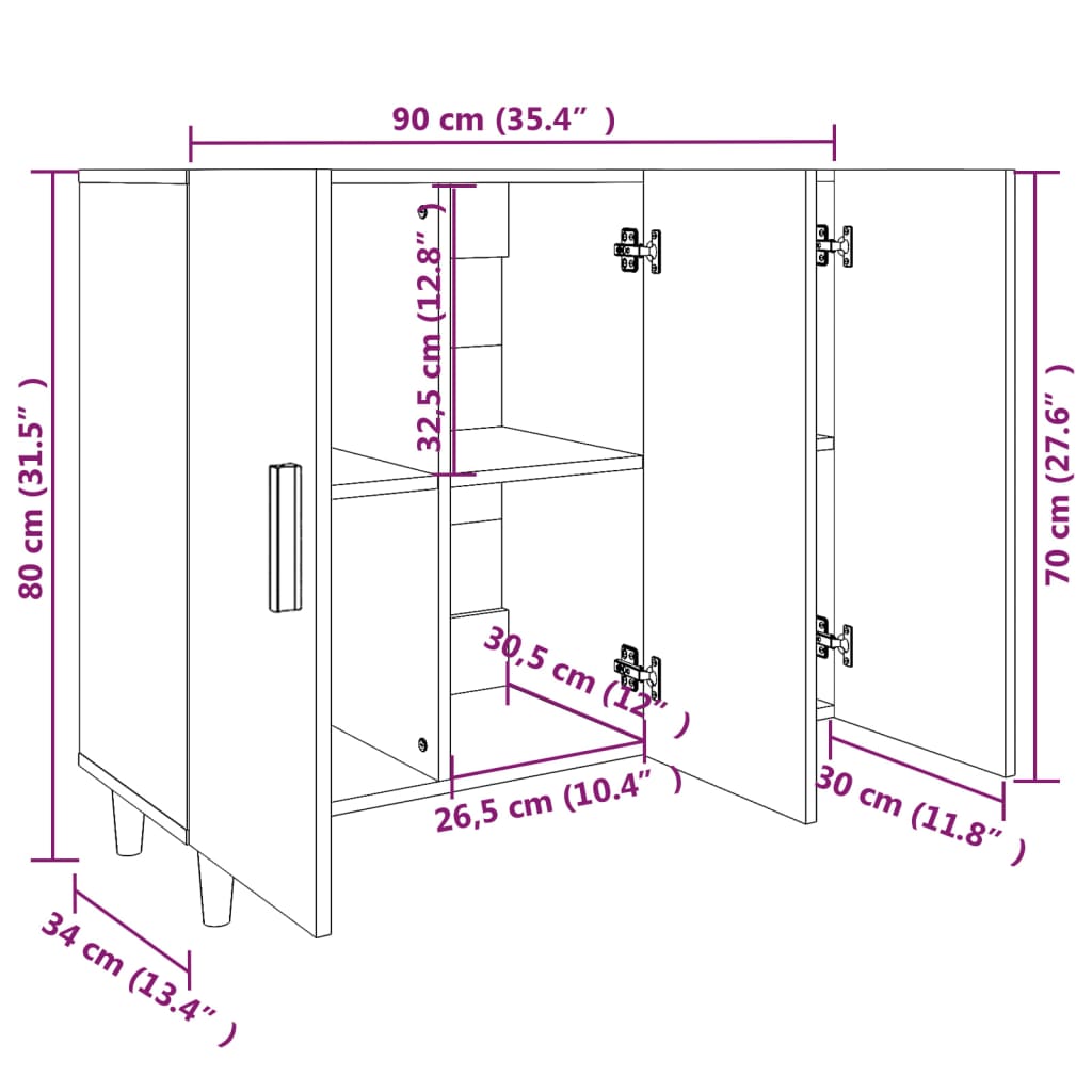 Komoda boja dimljenog hrasta 90 x 34 x 80 cm konstruirano drvo