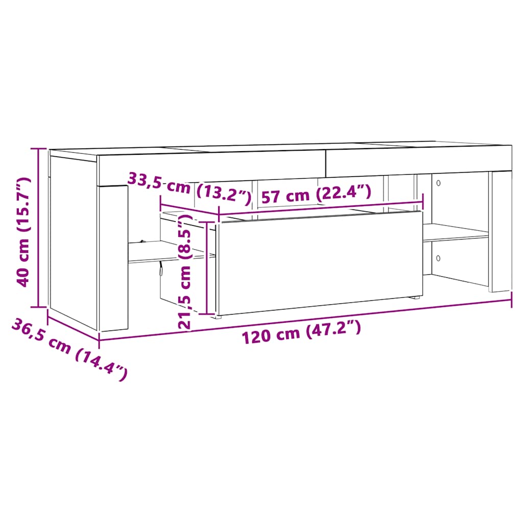 TV ormarić s LED svjetlima boja dimljenog hrasta 120x35x40 cm