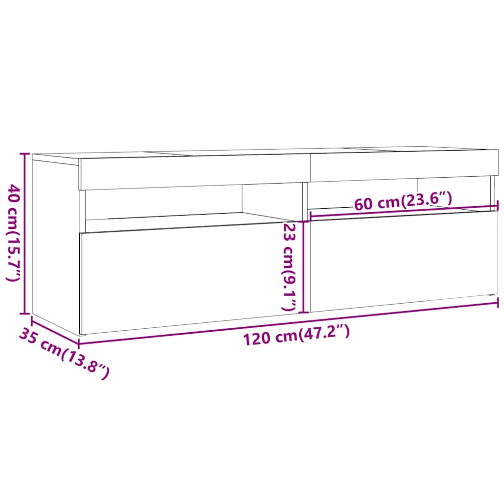TV ormarić s LED svjetlima boja hrasta sonome 120 x 35 x 40 cm