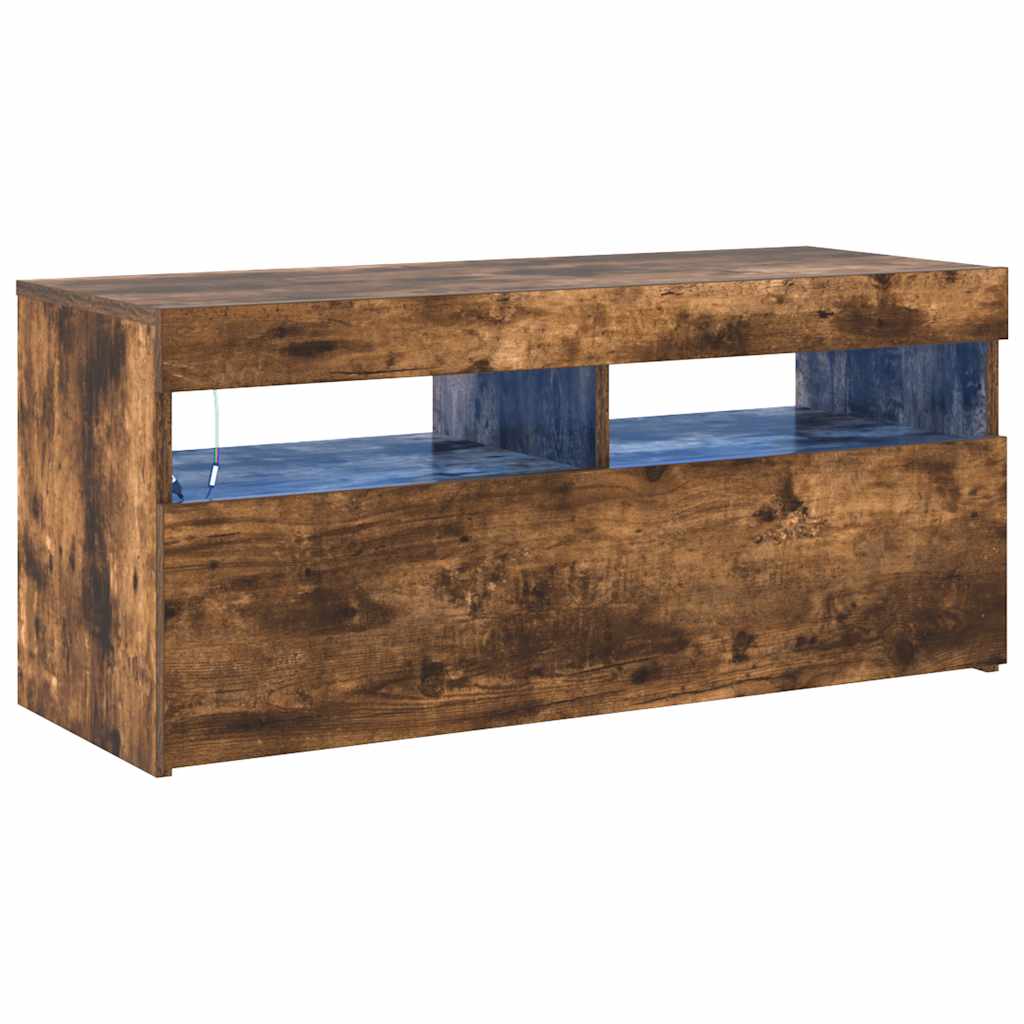 TV ormarić s LED svjetlima boja dimljenog hrasta 90x35x40 cm