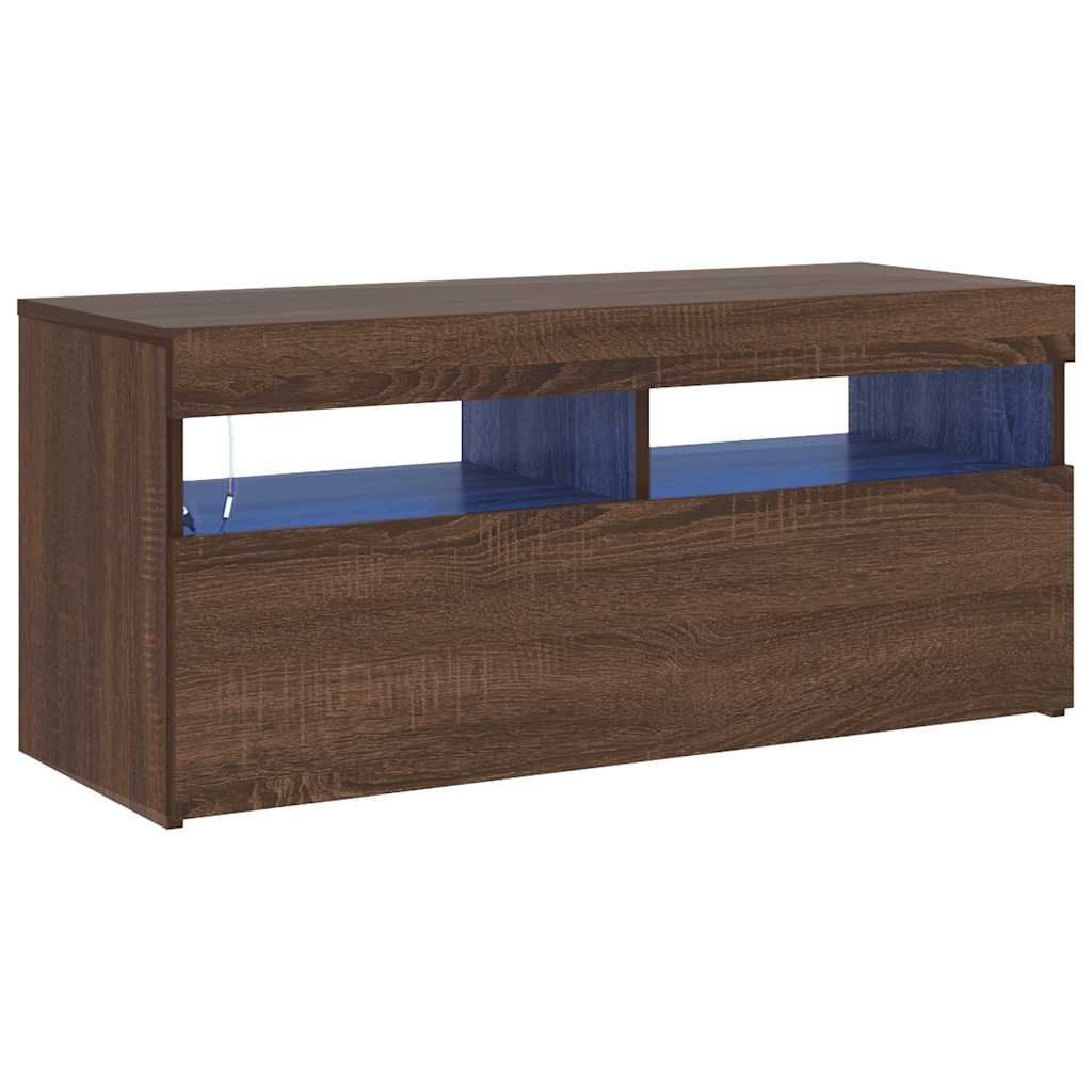 TV ormarić s LED svjetlima boja smeđeg hrasta 90 x 35 x 40 cm