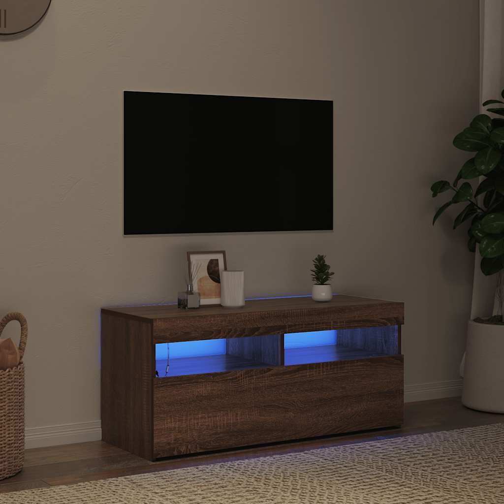 TV ormarić s LED svjetlima boja smeđeg hrasta 90 x 35 x 40 cm