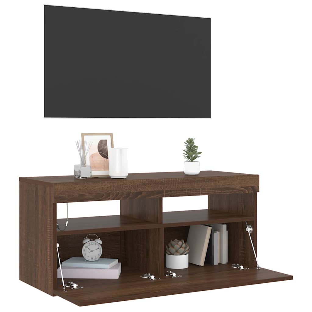 TV ormarić s LED svjetlima boja smeđeg hrasta 90 x 35 x 40 cm