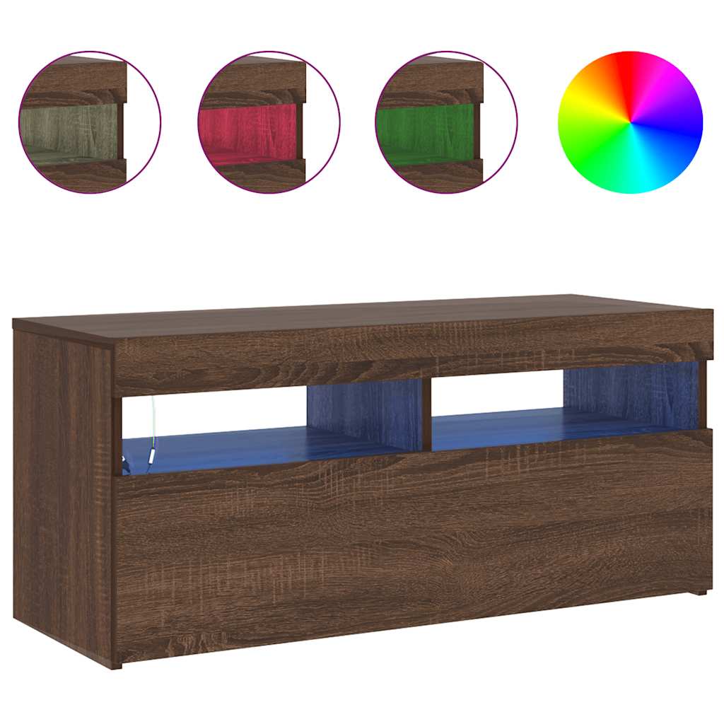 TV ormarić s LED svjetlima boja smeđeg hrasta 90 x 35 x 40 cm