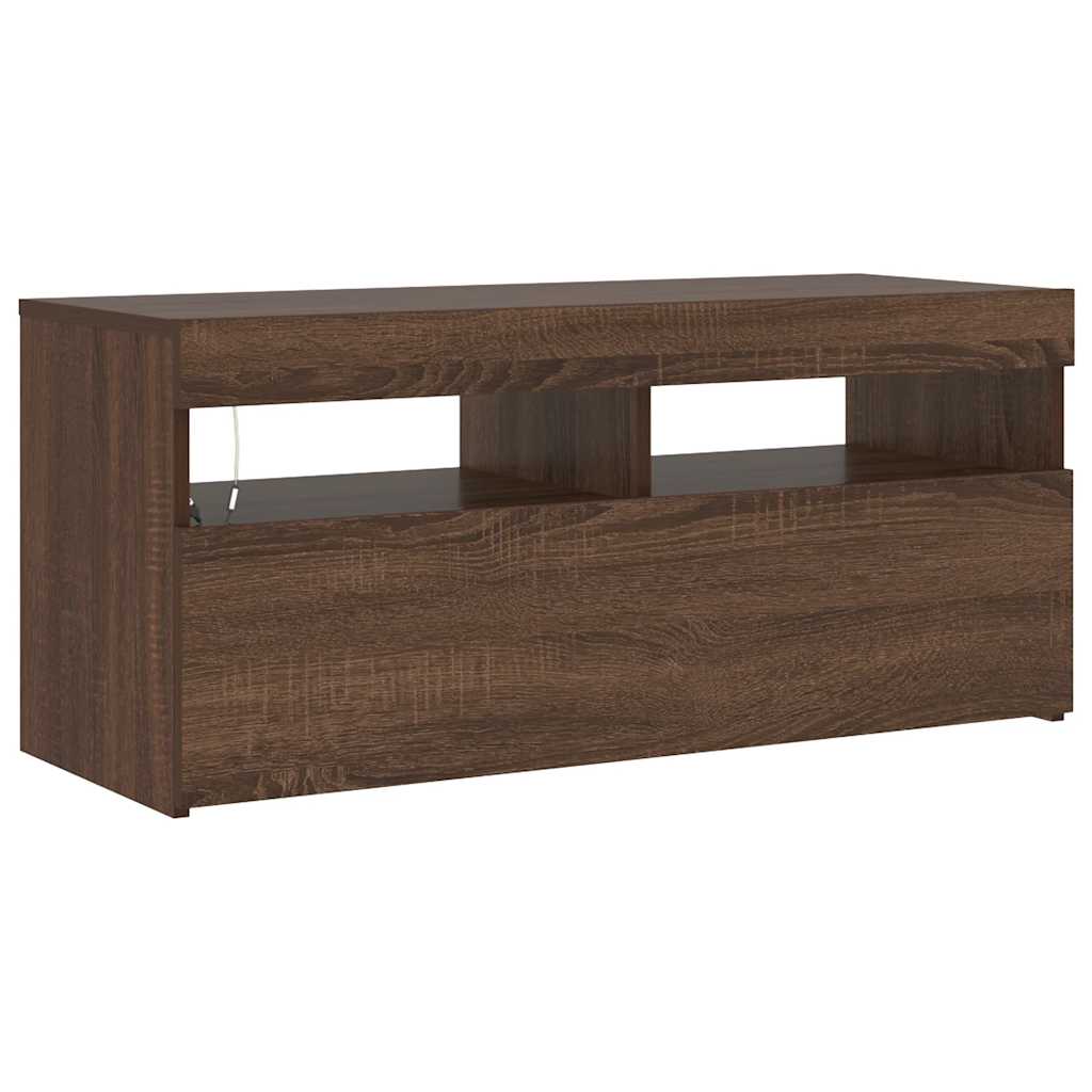 TV ormarić s LED svjetlima boja smeđeg hrasta 90 x 35 x 40 cm