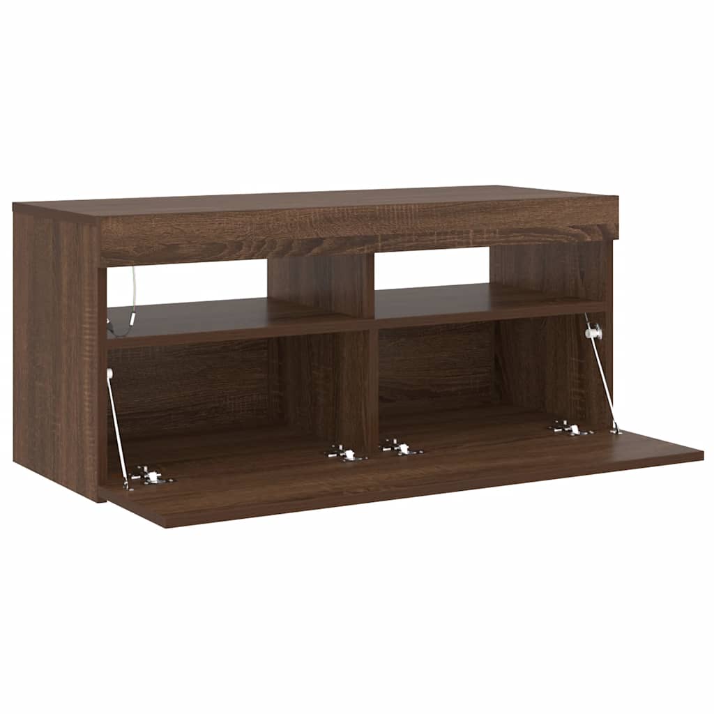 TV ormarić s LED svjetlima boja smeđeg hrasta 90 x 35 x 40 cm