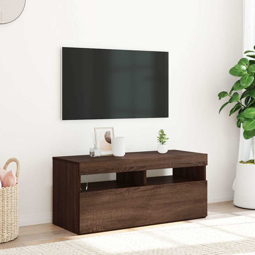 TV ormarić s LED svjetlima boja smeđeg hrasta 90 x 35 x 40 cm