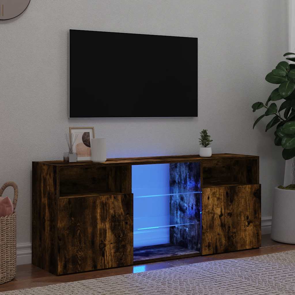 TV ormarić s LED svjetlima boja dimljenog hrasta 120x30x50 cm