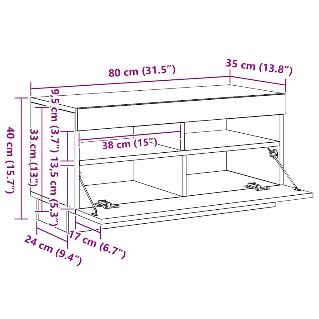 TV ormarić s LED svjetlima boja hrasta sonome 80 x 35 x 40 cm